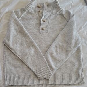 SHEIN Light Gray Button-Up Crewneck Sweater